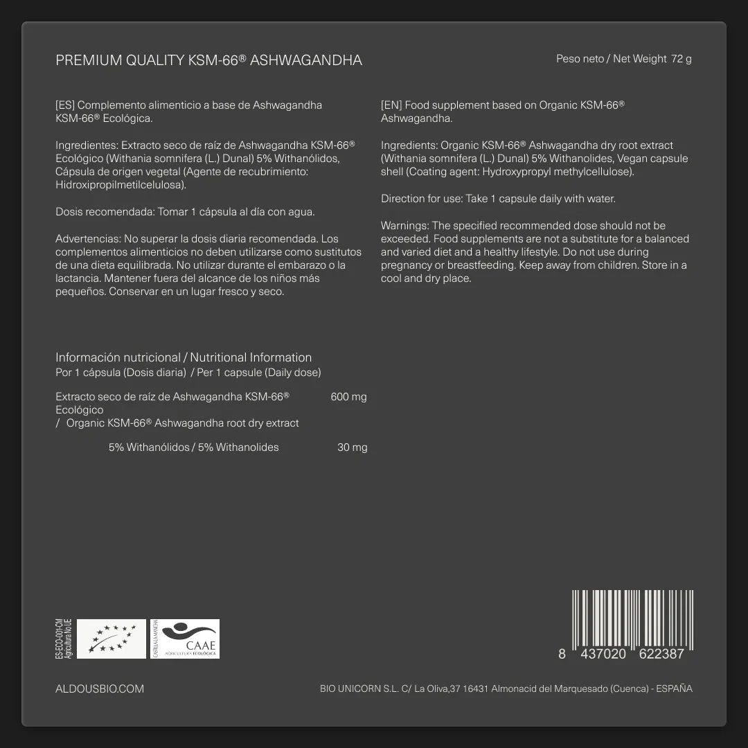 Extracto de Raíz de Ashwagandha KSM-66 ® Ecológico