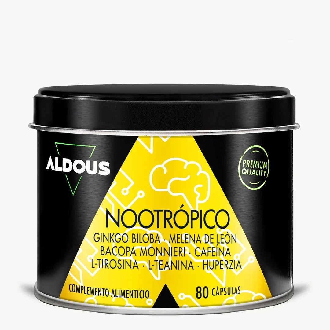 Nootrópico con Ginkgo Biloba, Melena de León, Cafeína, Bacopa, Tirosina, Teanina y Huperzia Serrata